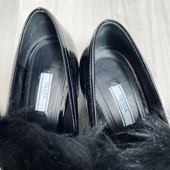 Prada Black Patent Fur Crystal Loafersge - Picture 2 of 16